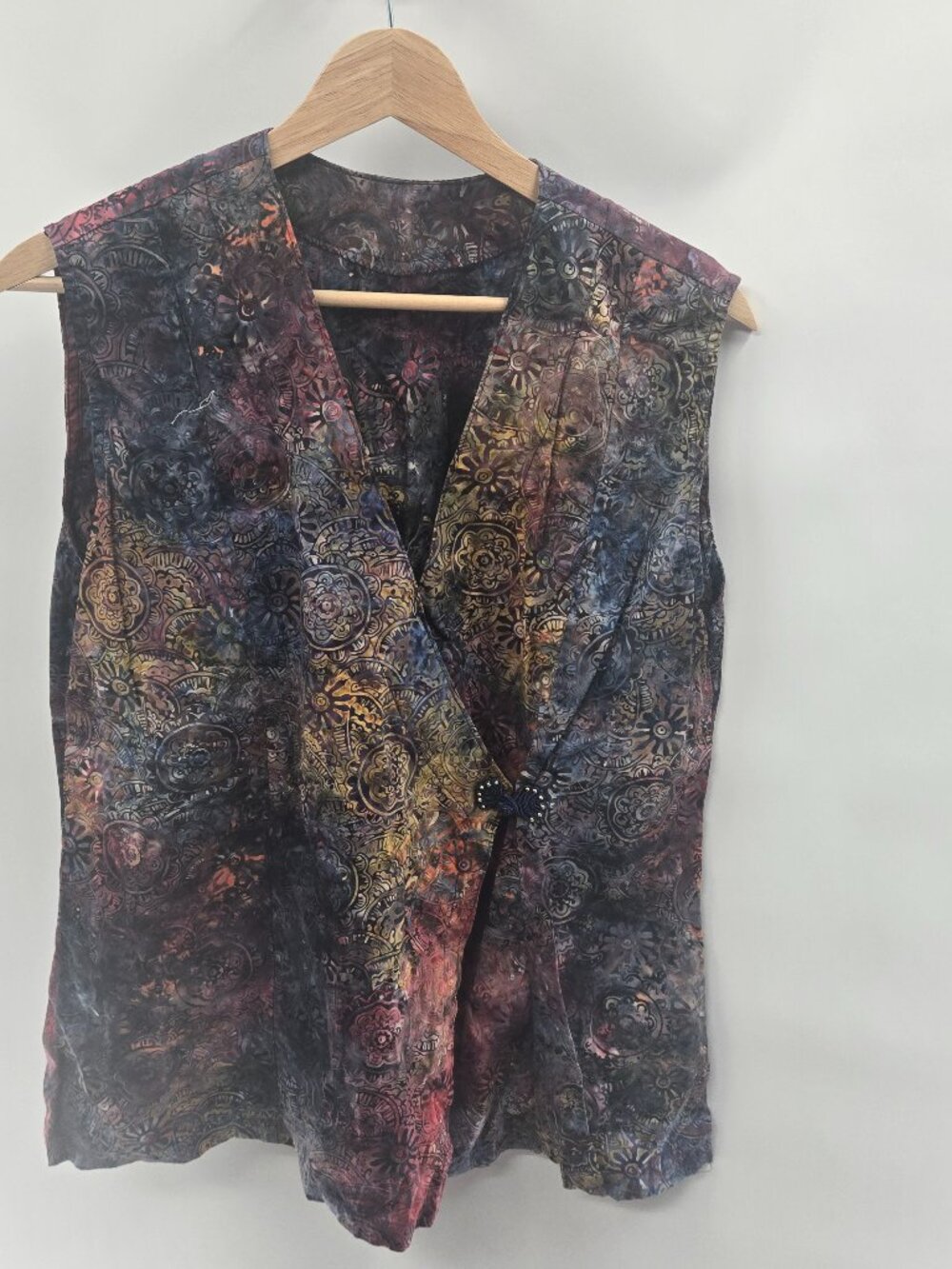 Boho Paisley Blouse Vest Artsy Knot Closure Tapestry Print Top Estimated Large